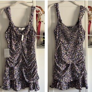 ASTR The Label Black Purple Floral Ruched Mini Dress Size Small